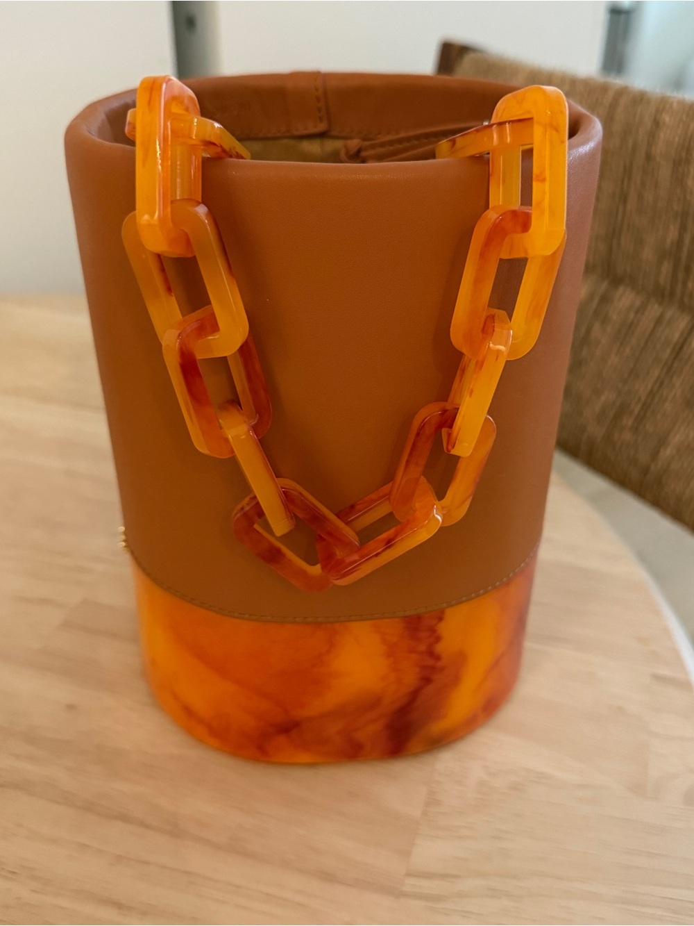 Lele Sadoughi Brown and Orange Resin-Trim Bucket Bag